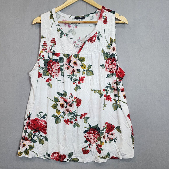 Papermoon Womens Sleeveless V Cut Top White With Red Pink Floral Tank Sz 3X NWOT - Picture 2 of 5